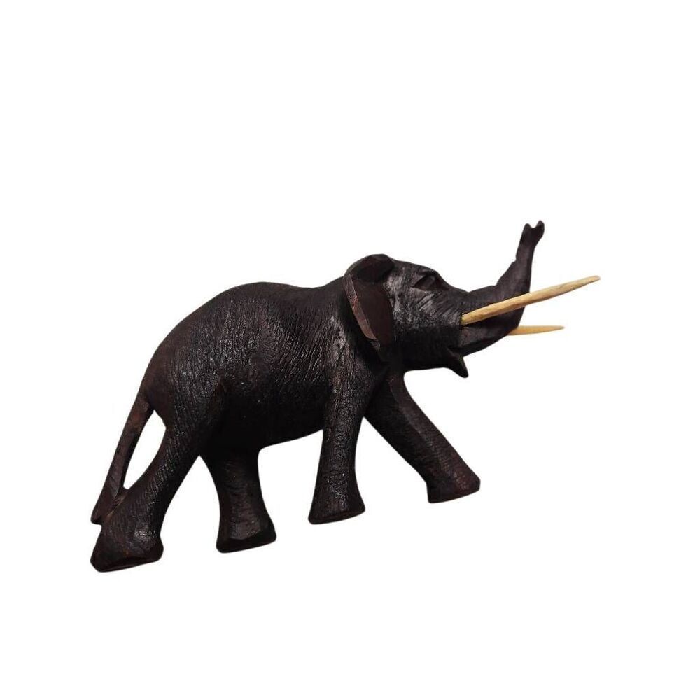 Wooden Elephant sculpture Figurine, black 6x6"